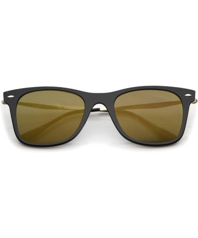 Super Flat Slim Temple Square Mirror Flat Lens Horn Rimmed Sunglasses 51mm Black-gold / Gold Mirror $9.11 Square