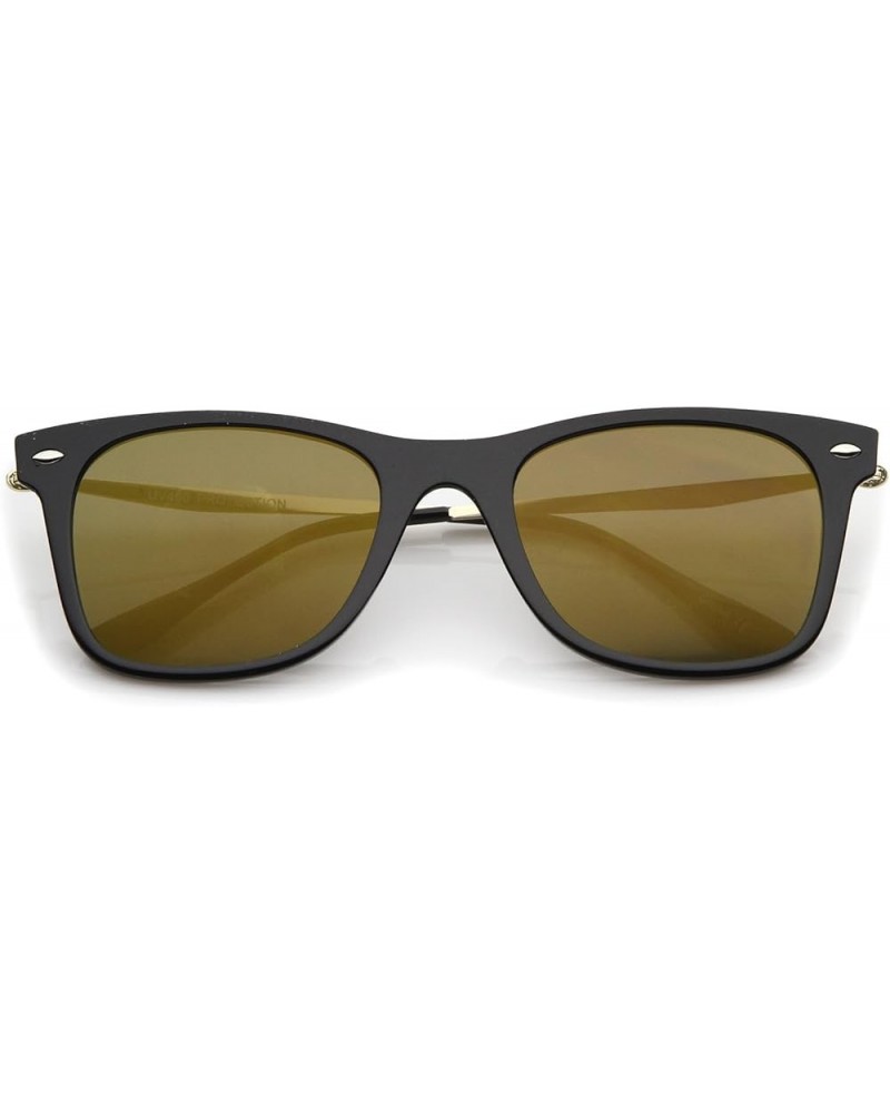 Super Flat Slim Temple Square Mirror Flat Lens Horn Rimmed Sunglasses 51mm Black-gold / Gold Mirror $9.11 Square