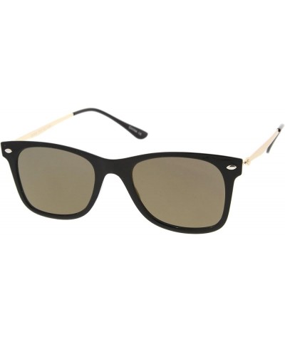 Super Flat Slim Temple Square Mirror Flat Lens Horn Rimmed Sunglasses 51mm Black-gold / Gold Mirror $9.11 Square