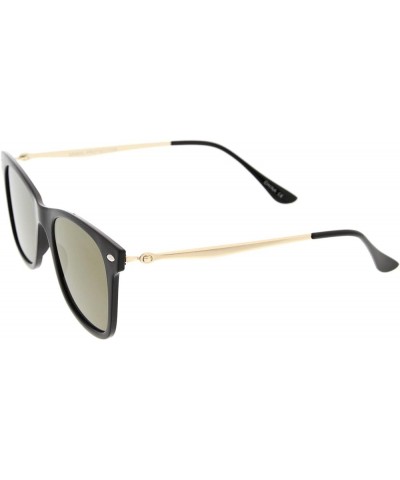 Super Flat Slim Temple Square Mirror Flat Lens Horn Rimmed Sunglasses 51mm Black-gold / Gold Mirror $9.11 Square