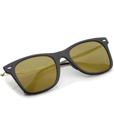 Super Flat Slim Temple Square Mirror Flat Lens Horn Rimmed Sunglasses 51mm Black-gold / Gold Mirror $9.11 Square