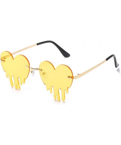 Dripping Heart Sunglasses Men/Women Rimless Melting heart shaped Colorful Party Glasses Yellow $7.94 Heart