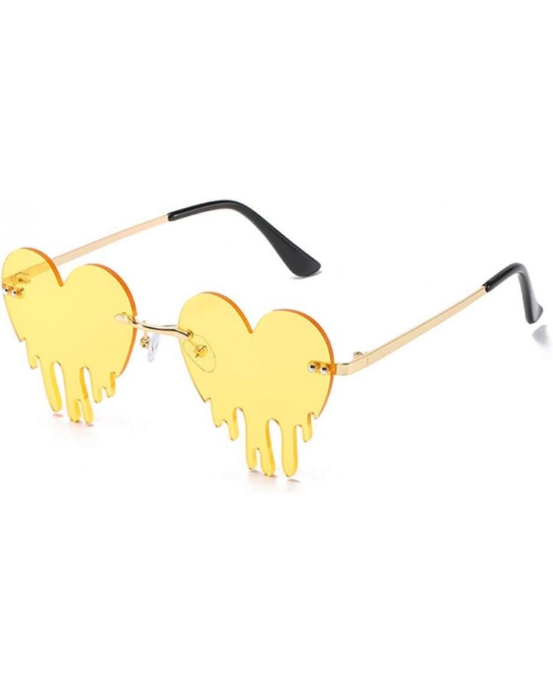 Dripping Heart Sunglasses Men/Women Rimless Melting heart shaped Colorful Party Glasses Yellow $7.94 Heart