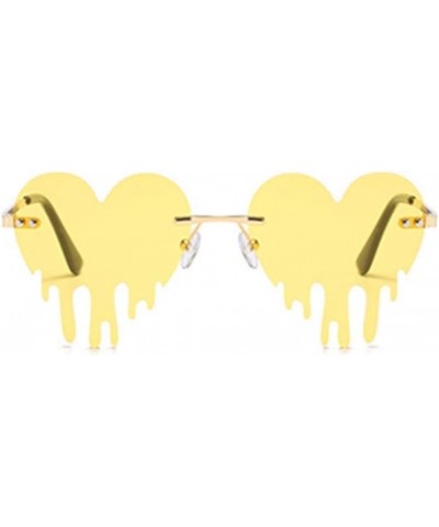 Dripping Heart Sunglasses Men/Women Rimless Melting heart shaped Colorful Party Glasses Yellow $7.94 Heart