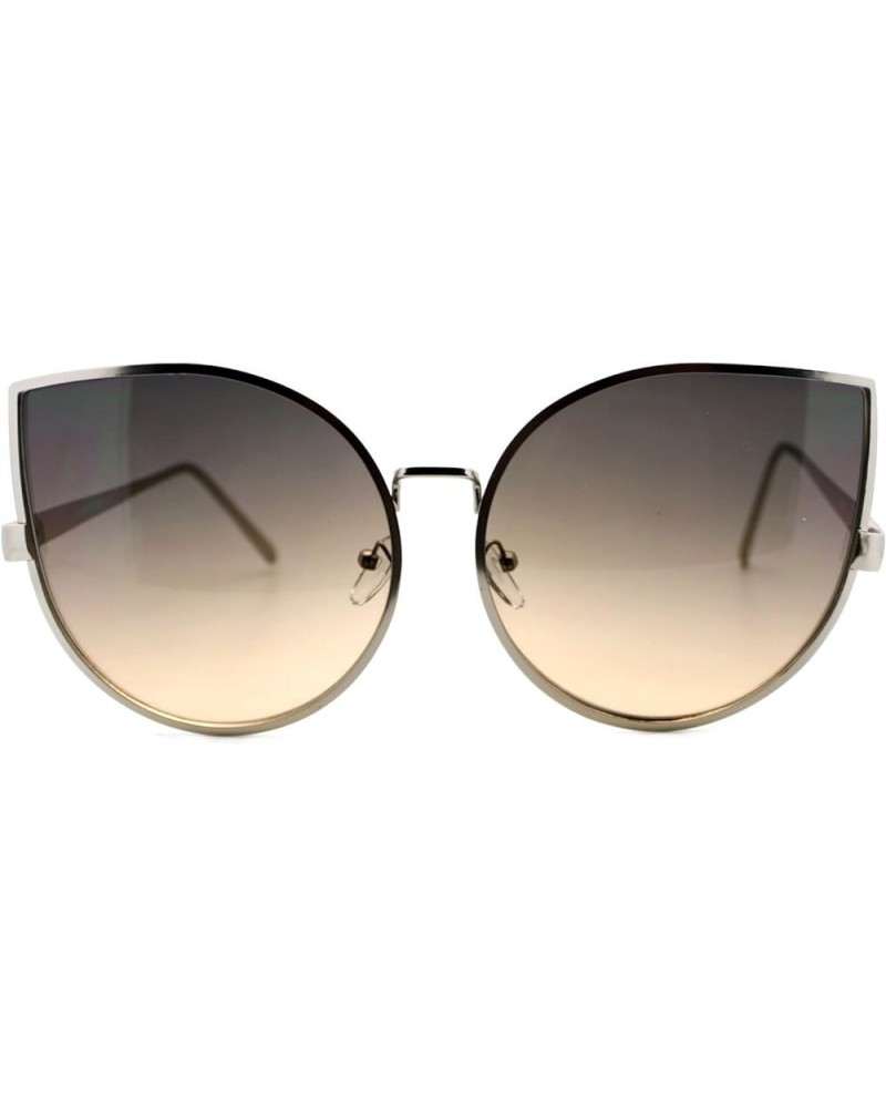 Womens Foxy Cateye Sunglasses Super Oversized Big Metal Frame Silver (Brown Smoke) $8.45 Designer