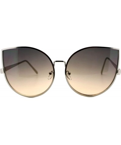 Womens Foxy Cateye Sunglasses Super Oversized Big Metal Frame Silver (Brown Smoke) $8.45 Designer