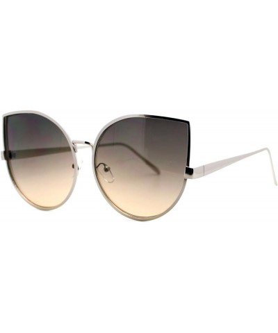 Womens Foxy Cateye Sunglasses Super Oversized Big Metal Frame Silver (Brown Smoke) $8.45 Designer