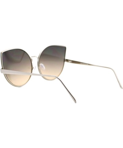 Womens Foxy Cateye Sunglasses Super Oversized Big Metal Frame Silver (Brown Smoke) $8.45 Designer