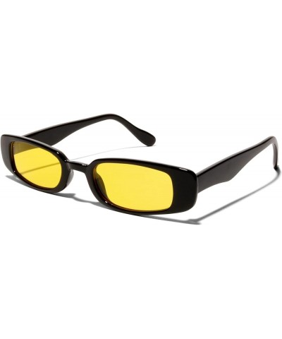 Retro Vintage Fashion Slim Narrow UV400 Chic Colored Lens Mens Womens Sunglasses Black Frame Yellow Lens $10.25 Rectangular