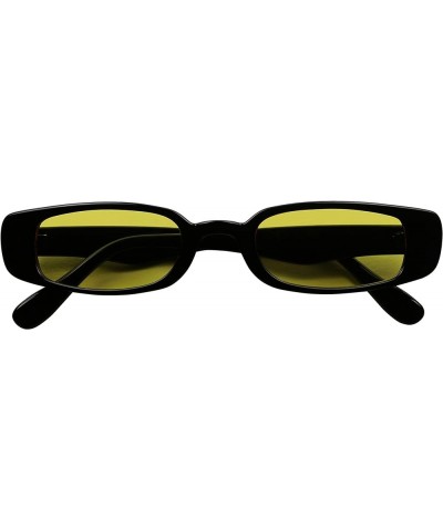 Retro Vintage Fashion Slim Narrow UV400 Chic Colored Lens Mens Womens Sunglasses Black Frame Yellow Lens $10.25 Rectangular