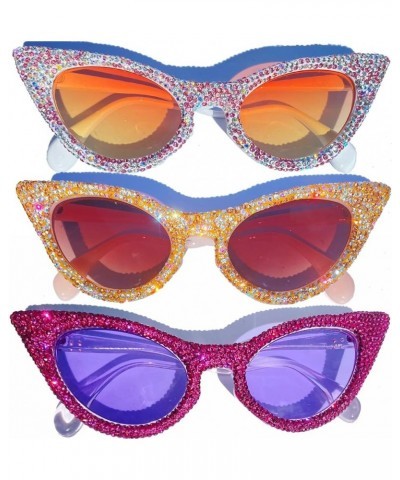 Triangle Cat Eye Diamond Sunglasses Women Crystal Shiny Sun Glasses Female Unique Elegant Pink Rhinestone Sunglasses 3pcs-pin...