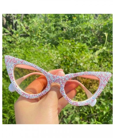 Triangle Cat Eye Diamond Sunglasses Women Crystal Shiny Sun Glasses Female Unique Elegant Pink Rhinestone Sunglasses 3pcs-pin...