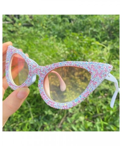 Triangle Cat Eye Diamond Sunglasses Women Crystal Shiny Sun Glasses Female Unique Elegant Pink Rhinestone Sunglasses 3pcs-pin...