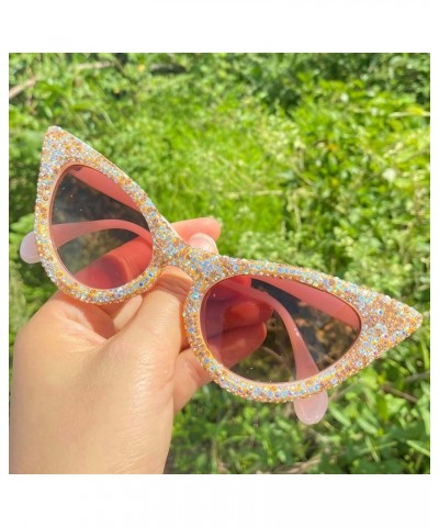 Triangle Cat Eye Diamond Sunglasses Women Crystal Shiny Sun Glasses Female Unique Elegant Pink Rhinestone Sunglasses 3pcs-pin...