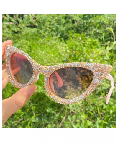 Triangle Cat Eye Diamond Sunglasses Women Crystal Shiny Sun Glasses Female Unique Elegant Pink Rhinestone Sunglasses 3pcs-pin...