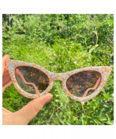 Triangle Cat Eye Diamond Sunglasses Women Crystal Shiny Sun Glasses Female Unique Elegant Pink Rhinestone Sunglasses 3pcs-pin...