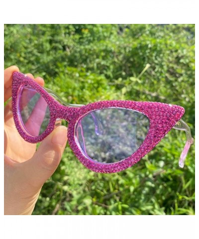 Triangle Cat Eye Diamond Sunglasses Women Crystal Shiny Sun Glasses Female Unique Elegant Pink Rhinestone Sunglasses 3pcs-pin...