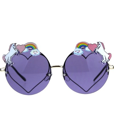 Rainbow Unicorn Heart Metal Pin Rimless Round Hippie Sunglasses Purple $9.69 Round