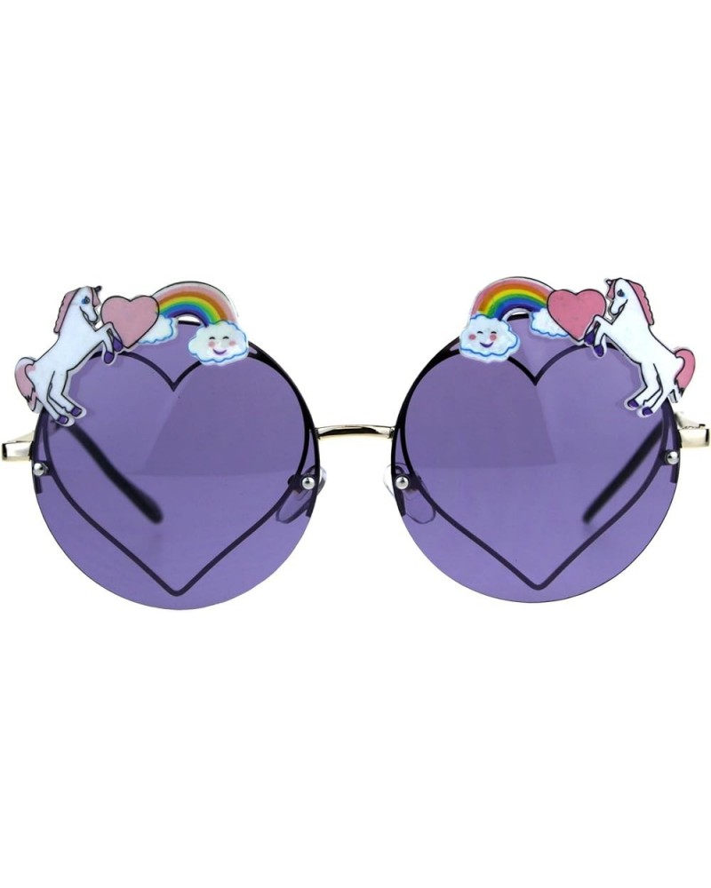 Rainbow Unicorn Heart Metal Pin Rimless Round Hippie Sunglasses Purple $9.69 Round