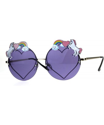 Rainbow Unicorn Heart Metal Pin Rimless Round Hippie Sunglasses Purple $9.69 Round