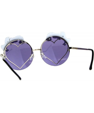 Rainbow Unicorn Heart Metal Pin Rimless Round Hippie Sunglasses Purple $9.69 Round