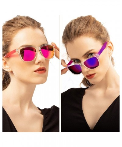 Womens Sunglasses UV400 Mirrored Lens, Fit for Outdoor, Vacation, Driving A1 - Pink + Purple - Mirrored Lens $8.39 Square