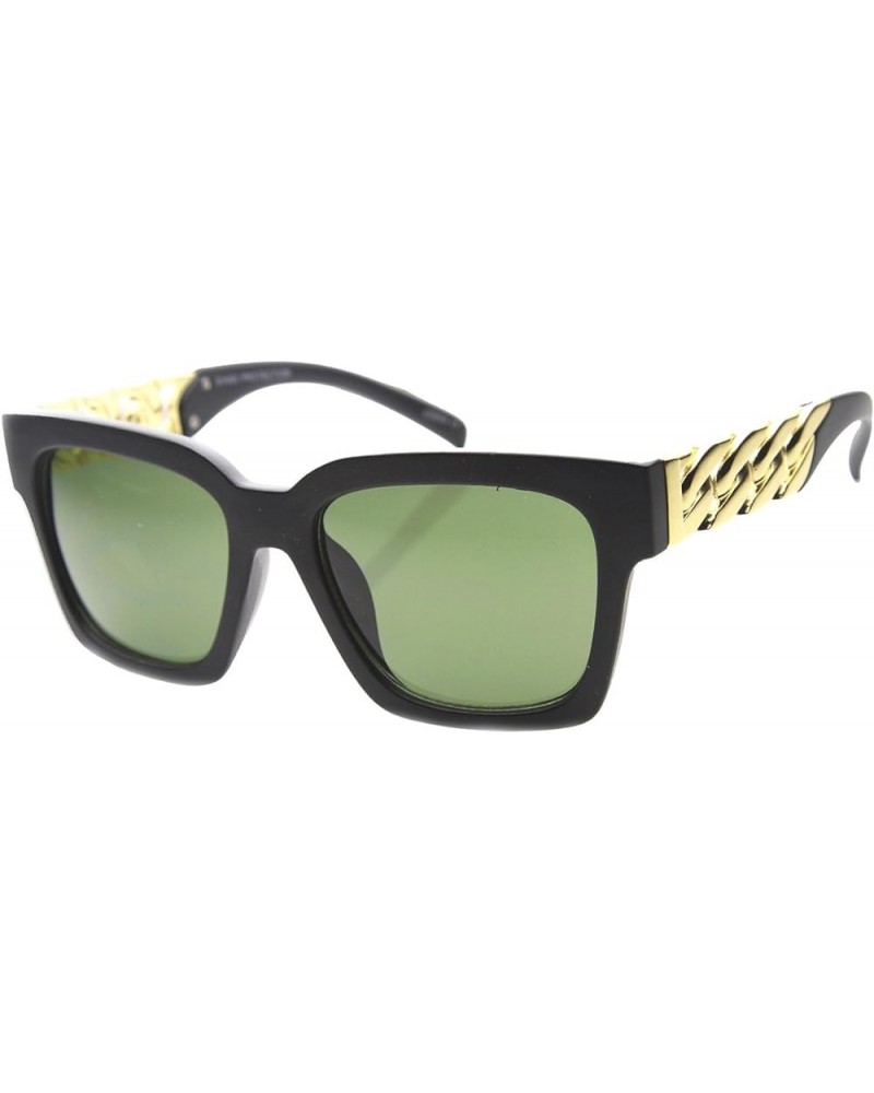 Fashion Metal Chain Arm Horn Rimmed Block Frame Sunglasses Black-gold Green $8.15 Square