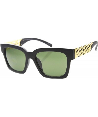 Fashion Metal Chain Arm Horn Rimmed Block Frame Sunglasses Black-gold Green $8.15 Square