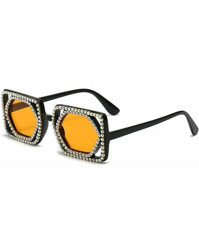 2023 Fashion Rectangle Rhinestone Sunglasses Women Vintage Red Black Hip Hop Square Sun Glasses Men Black Yellow $10.82 Square