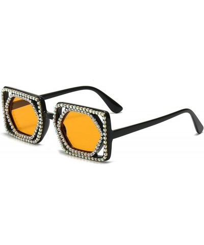 2023 Fashion Rectangle Rhinestone Sunglasses Women Vintage Red Black Hip Hop Square Sun Glasses Men Black Yellow $10.82 Square