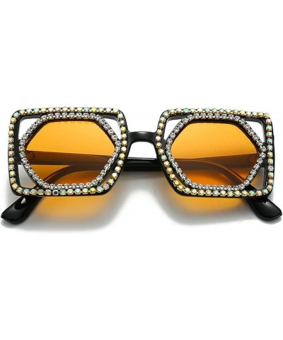 2023 Fashion Rectangle Rhinestone Sunglasses Women Vintage Red Black Hip Hop Square Sun Glasses Men Black Yellow $10.82 Square