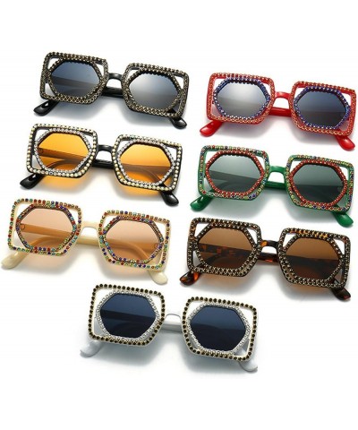 2023 Fashion Rectangle Rhinestone Sunglasses Women Vintage Red Black Hip Hop Square Sun Glasses Men Black Yellow $10.82 Square