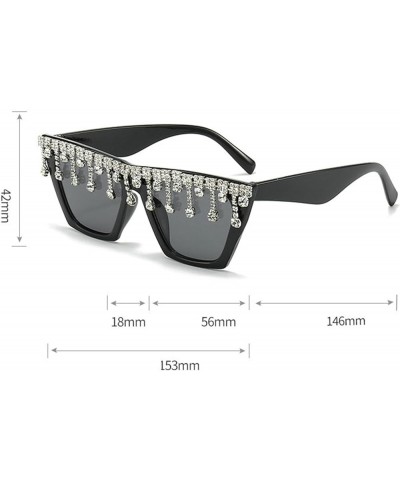 fashion Cat Eye Tassel Rhinestones Sunglasses Women Crystal Tassels Sun Glasses Unique bling Diamond Eyeglasses 3pcs-black&re...