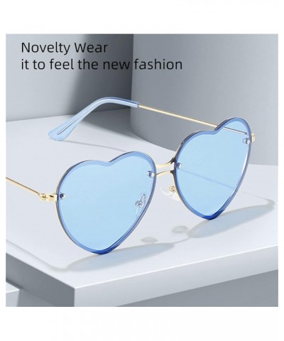 women Rimless Heart Shaped Sunglasses Transparent Frameless Candy Color Tinted Love Eyewear 2pcs-purple&blue $9.29 Oval