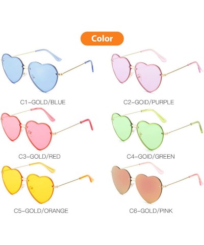 women Rimless Heart Shaped Sunglasses Transparent Frameless Candy Color Tinted Love Eyewear 2pcs-purple&blue $9.29 Oval