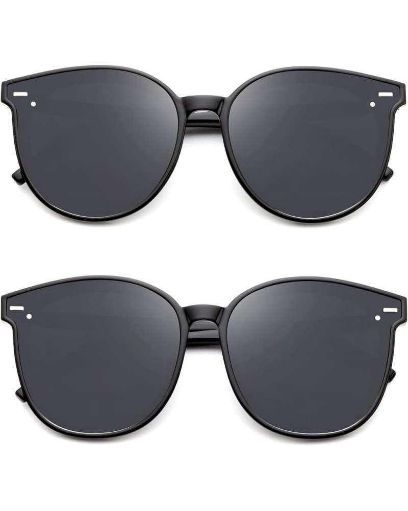 Classic Sunglasses for Women Retro Trendy Oversized Sun Glasses UV Protection F6 Black(round) + Black(square) $10.79 Square