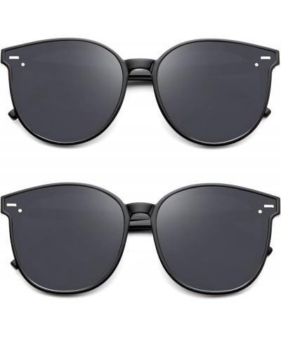 Classic Sunglasses for Women Retro Trendy Oversized Sun Glasses UV Protection F6 Black(round) + Black(square) $10.79 Square