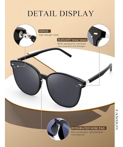 Classic Sunglasses for Women Retro Trendy Oversized Sun Glasses UV Protection F6 Black(round) + Black(square) $10.79 Square