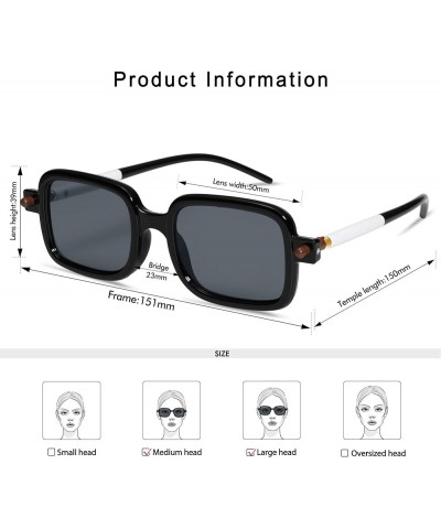 Retro Square Sunglasses for Women Men Trendy Funny Stylish Frame UV400 Rectangle Shades AP3686 C4 Black/Grey Grey $9.17 Square