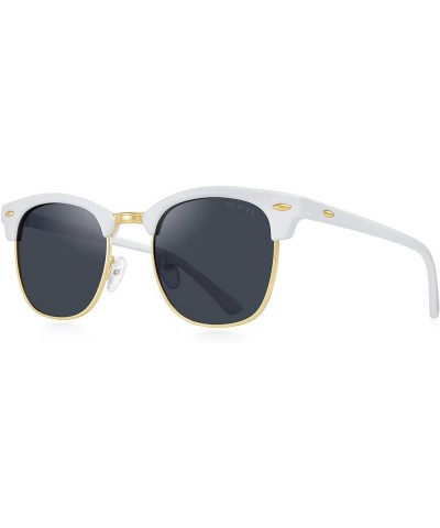 Semi-Rimless Polarized Sunglasses for Men and Women Classic Half Frame Driving Sun glasses White Frame/Gold Bridge/Black Lens...