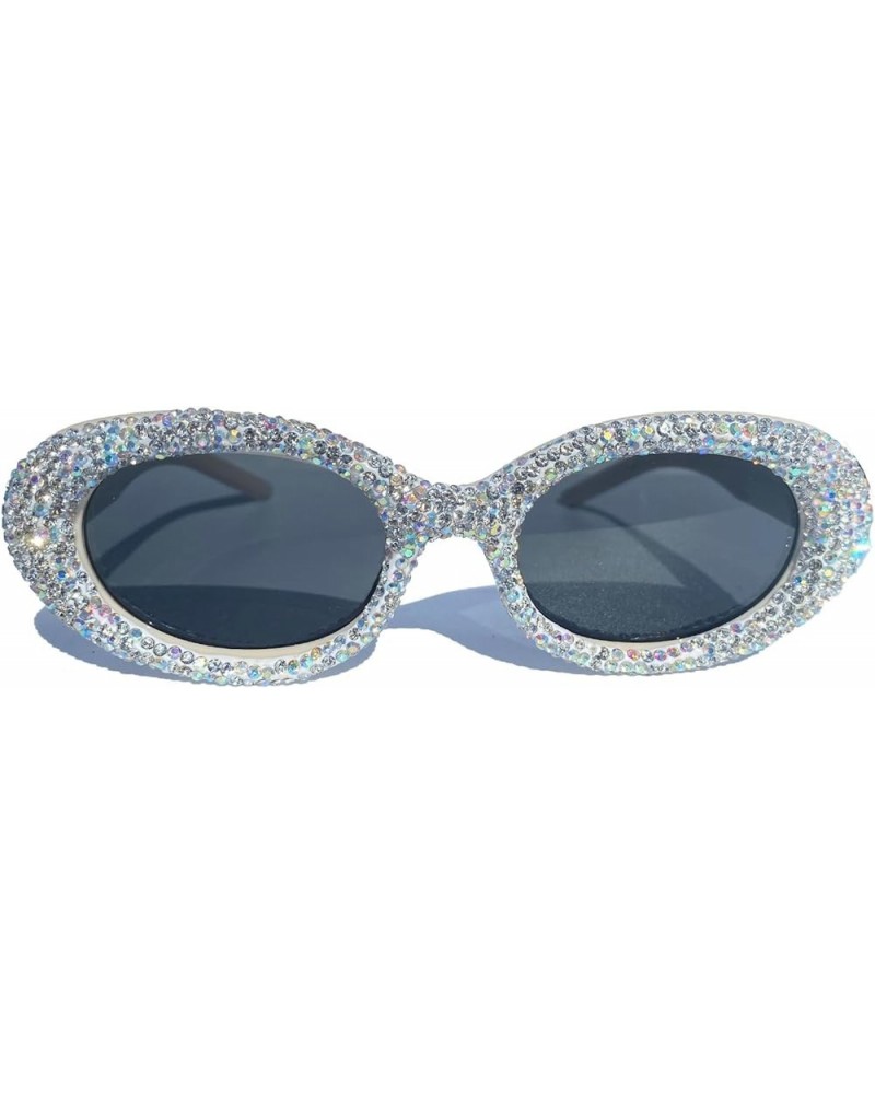 Full Crystal Diamond sunglasses for Women Vintage Shiny Small Oval Rhinestone Sunglasses Ladies bling Party Glasses White $9....