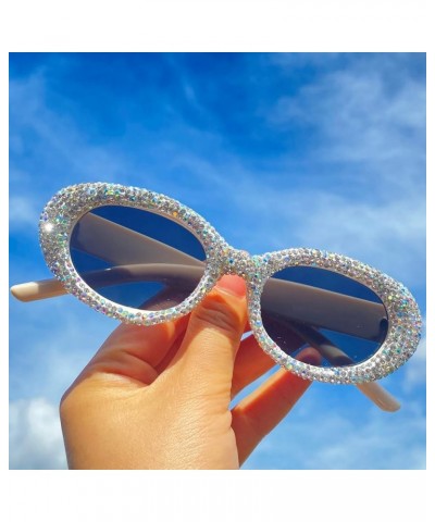 Full Crystal Diamond sunglasses for Women Vintage Shiny Small Oval Rhinestone Sunglasses Ladies bling Party Glasses White $9....