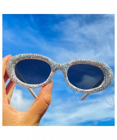 Full Crystal Diamond sunglasses for Women Vintage Shiny Small Oval Rhinestone Sunglasses Ladies bling Party Glasses White $9....