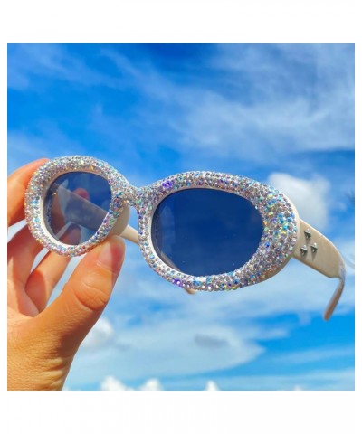 Full Crystal Diamond sunglasses for Women Vintage Shiny Small Oval Rhinestone Sunglasses Ladies bling Party Glasses White $9....