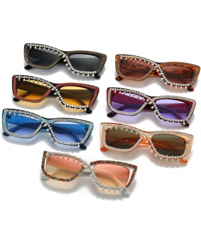 Crystal Pearl Sunglasses - Women Trendy Rectangle Rhinestone Sunglasses Square Bling Diamond Party Sunglasses Blue $9.56 Square