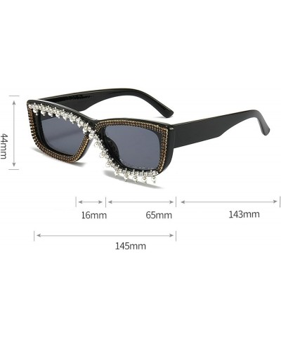 Crystal Pearl Sunglasses - Women Trendy Rectangle Rhinestone Sunglasses Square Bling Diamond Party Sunglasses Blue $9.56 Square