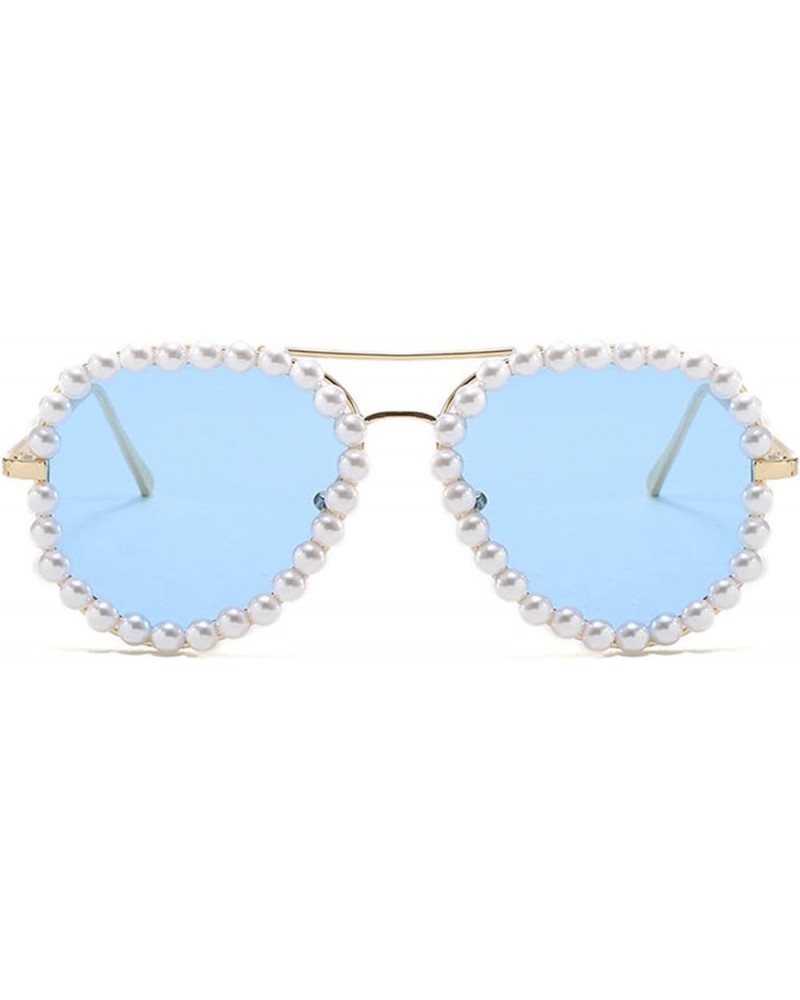 Womens Shiny Pearl Sunglasses Retro Oversized Glasses for Women Pilot Rhinestone Crystal Eyeglasses Blue $9.52 Oval