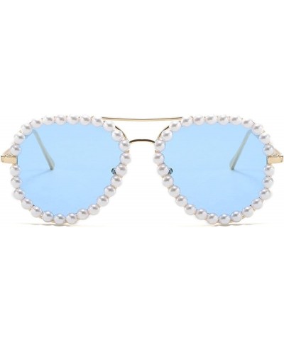 Womens Shiny Pearl Sunglasses Retro Oversized Glasses for Women Pilot Rhinestone Crystal Eyeglasses Blue $9.52 Oval