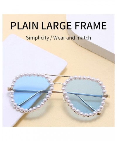 Womens Shiny Pearl Sunglasses Retro Oversized Glasses for Women Pilot Rhinestone Crystal Eyeglasses Blue $9.52 Oval