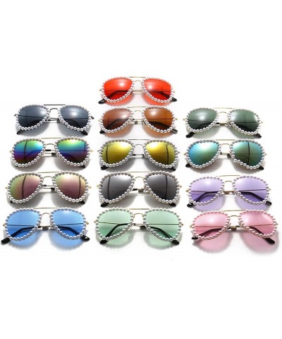 Womens Shiny Pearl Sunglasses Retro Oversized Glasses for Women Pilot Rhinestone Crystal Eyeglasses Blue $9.52 Oval